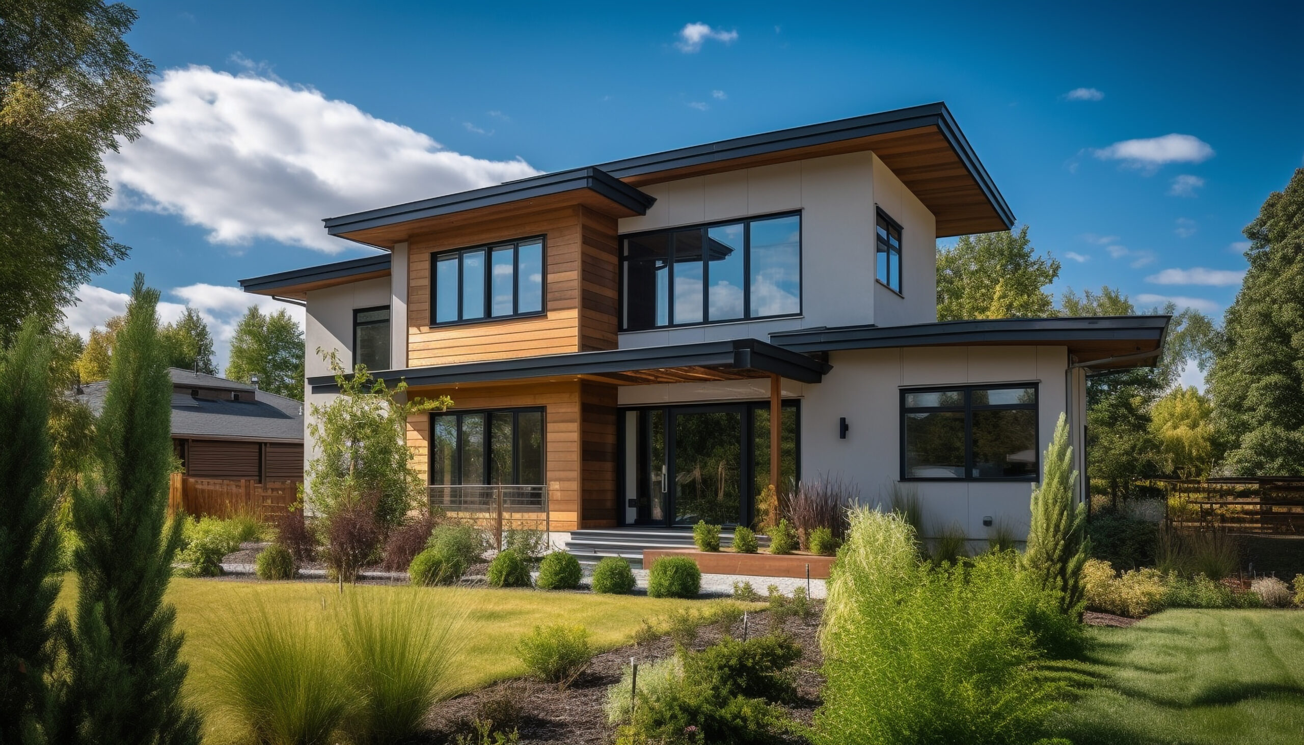 vecteezy_modern-luxury-home-with-landscaped-yard-and-nature-generated_25260435 rumah atap datar
